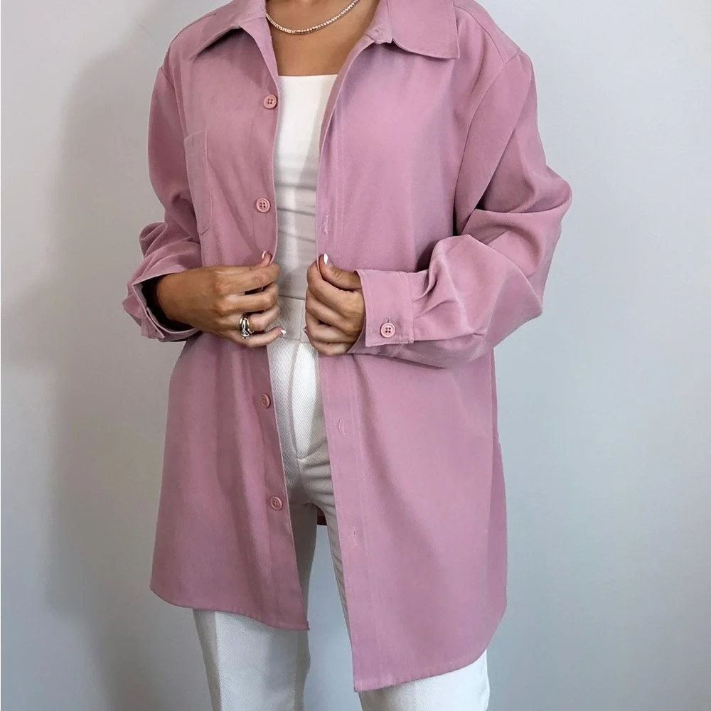 Vintage Croft & Barrow Mauve Pink Button Up Shacket Top - Picture 2 of 11